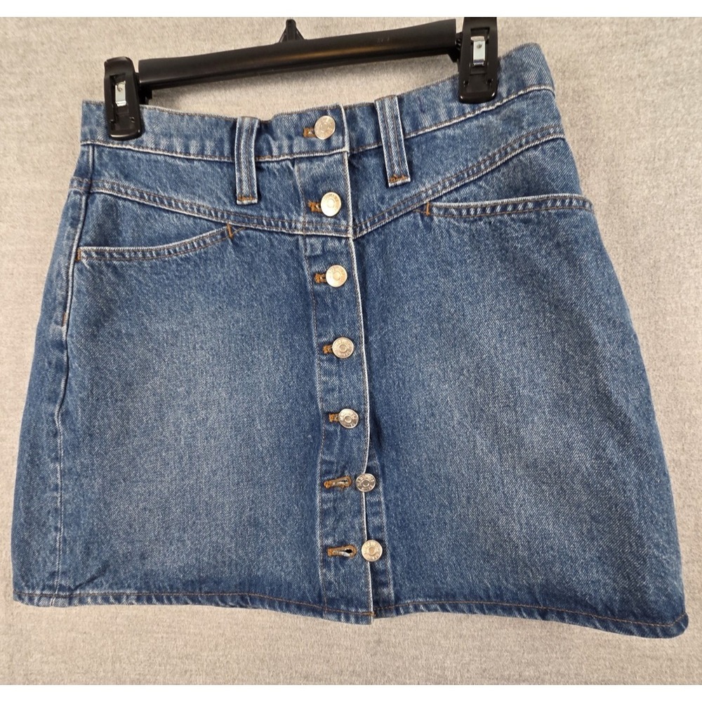 Madewell Stretch Denim Mini Skirt 27 A Line Full Button Boho Grunge Festival NEW